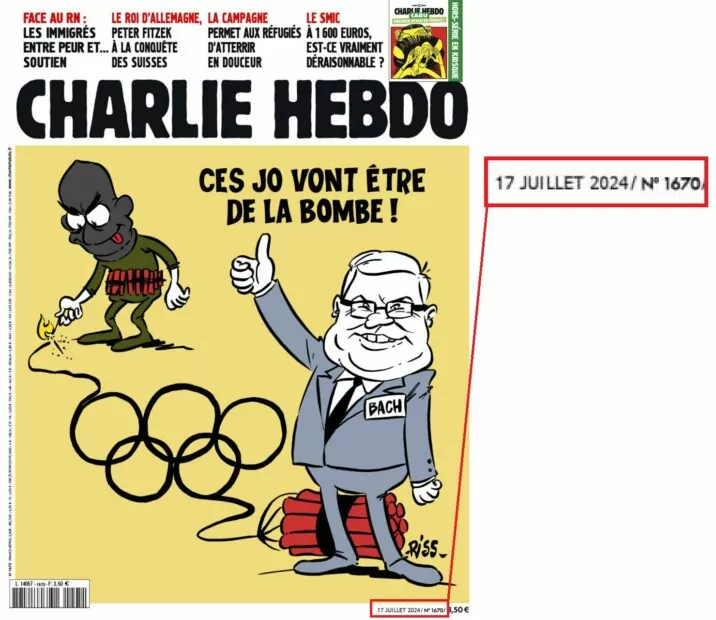 зображення до посту: Фейк. Обкладинка Charlie Hebdo: «Ця Олімпіада стане бомбою!»