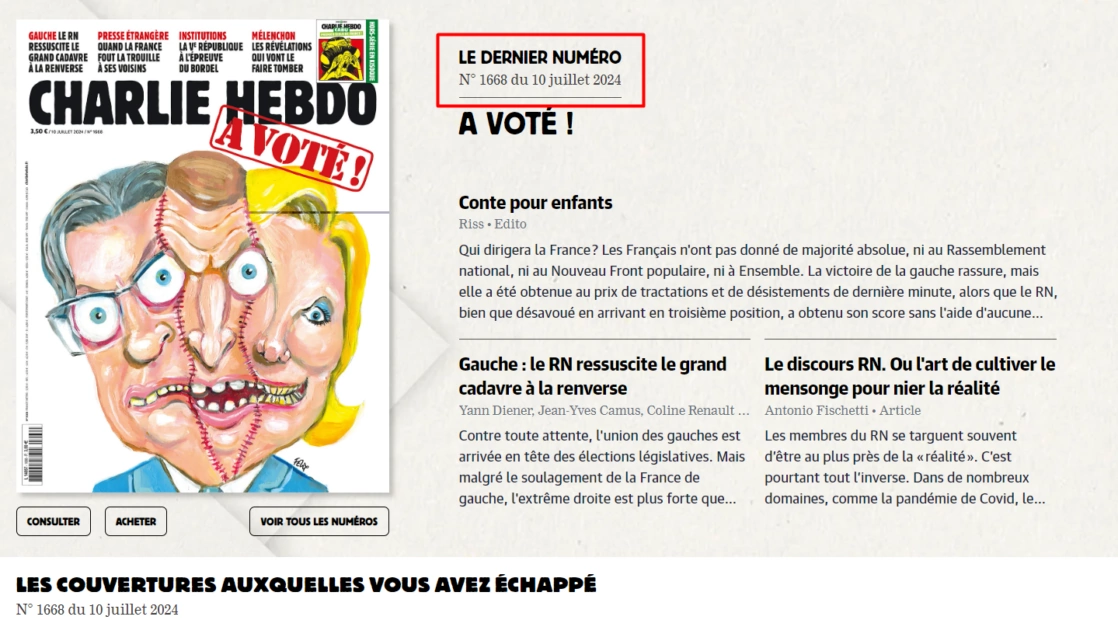 зображення до посту: Фейк. Французький журнал Charlie Hebdo у сатиричній формі попрощався з британським прем’єром Ріші Сунаком