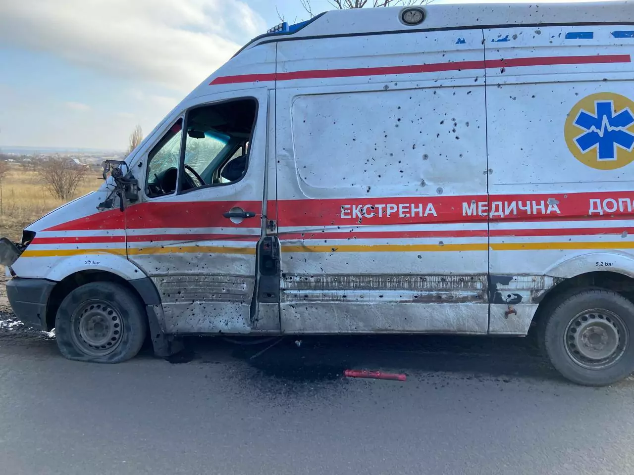 Ambulance hit by a drone in Kupiansk on Jan 29