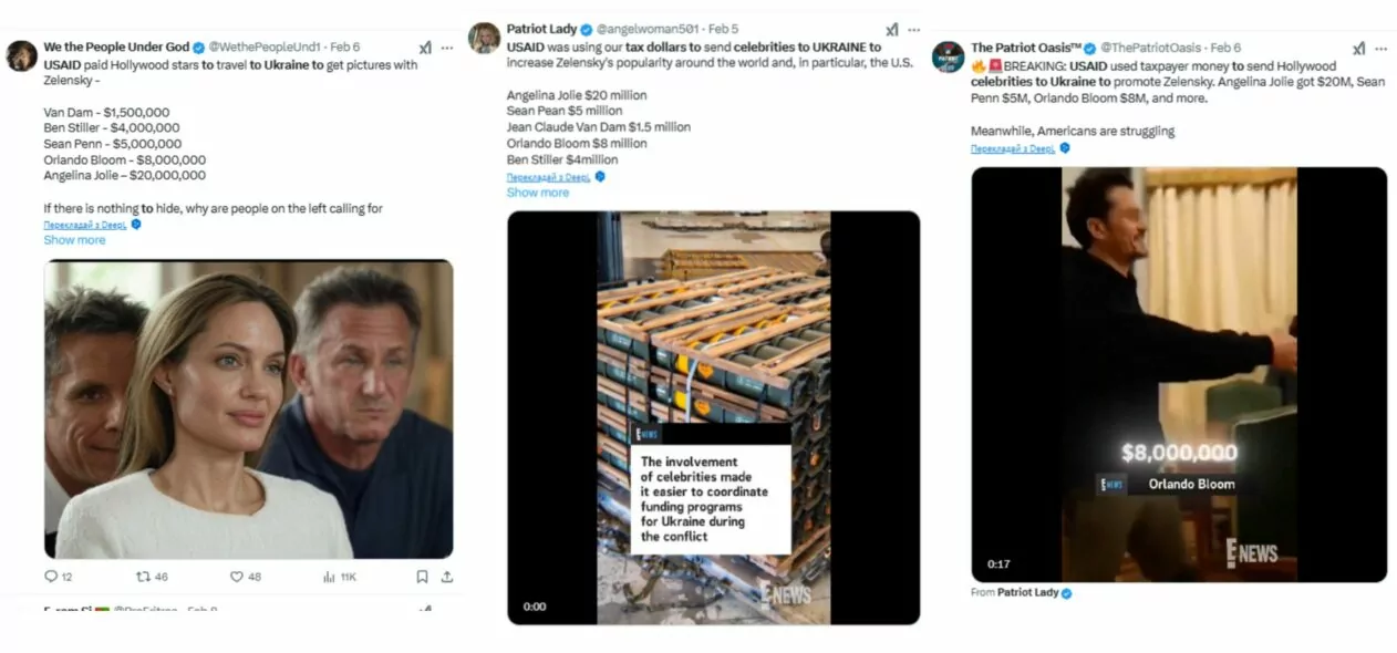 зображення до посту: Фейк. Відео E!News: зірки Голлівуду отримували гроші від USAID за візити в Україну