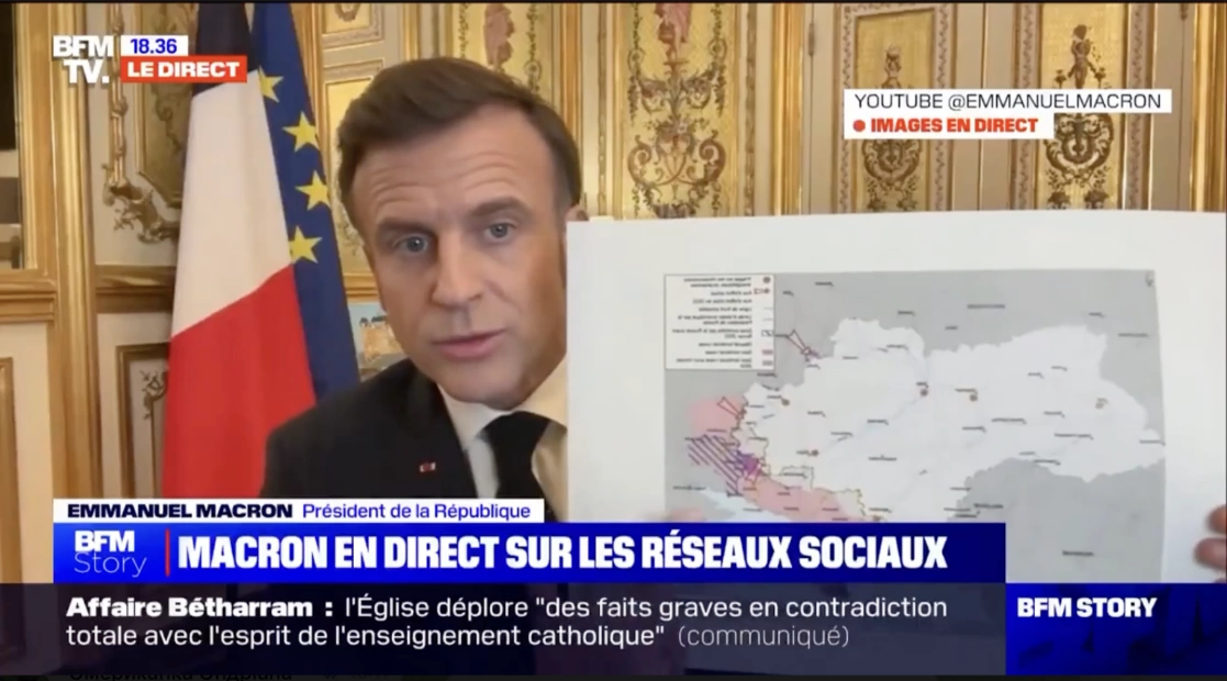 зображення до посту: Debunking Russian fakes. No, Macron didn’t show map of Ukraine upside down during live Q&A