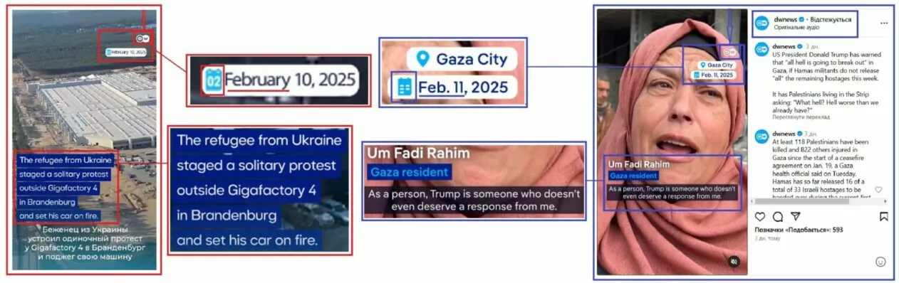 зображення до посту: Debunking Russian fakes. No, Ukrainian in Germany didn’t set his Tesla on fire protesting against Elon Musk shutting USAID down