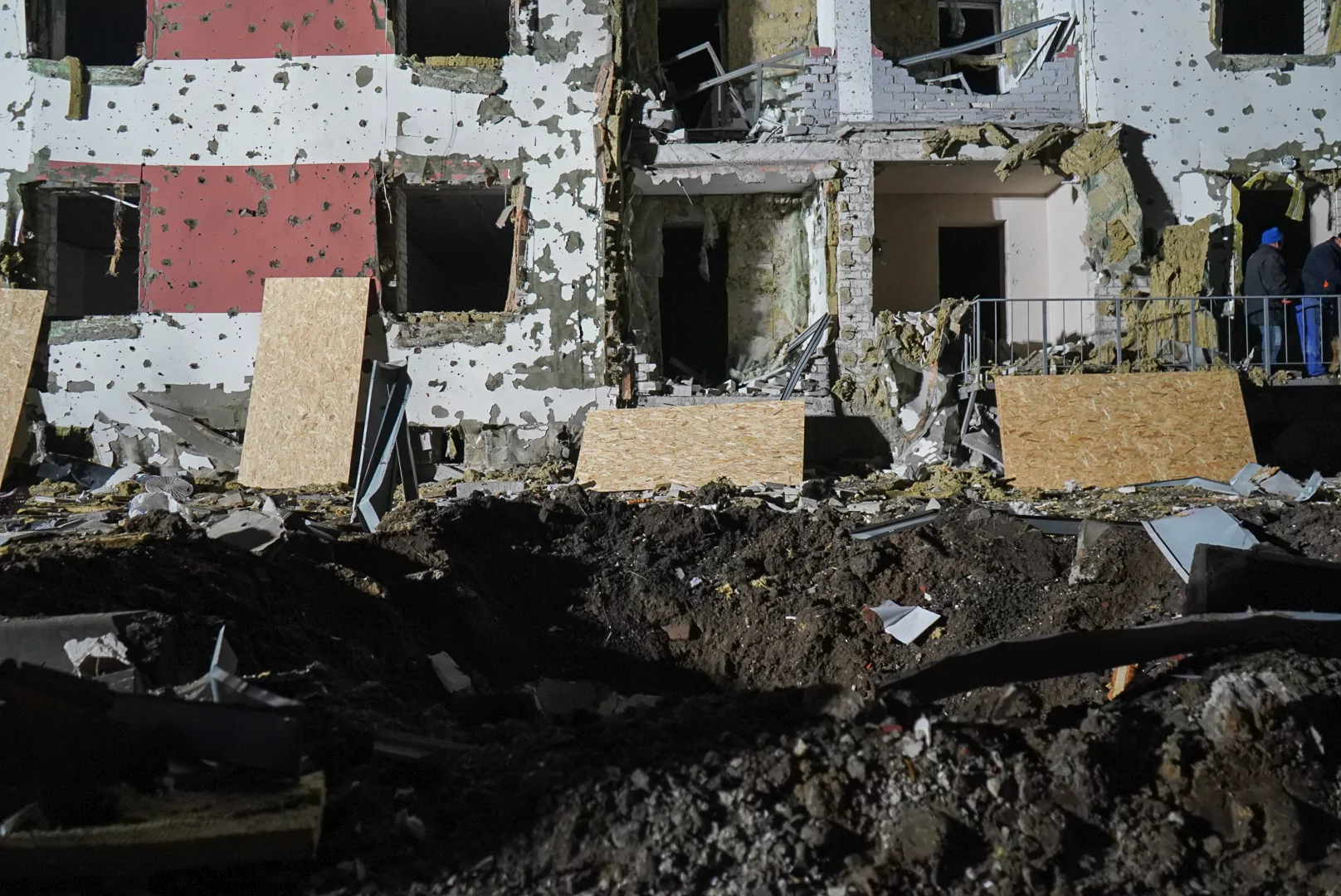 Building damaged by Russian drone attack on Kharkiv on March 26, 2025