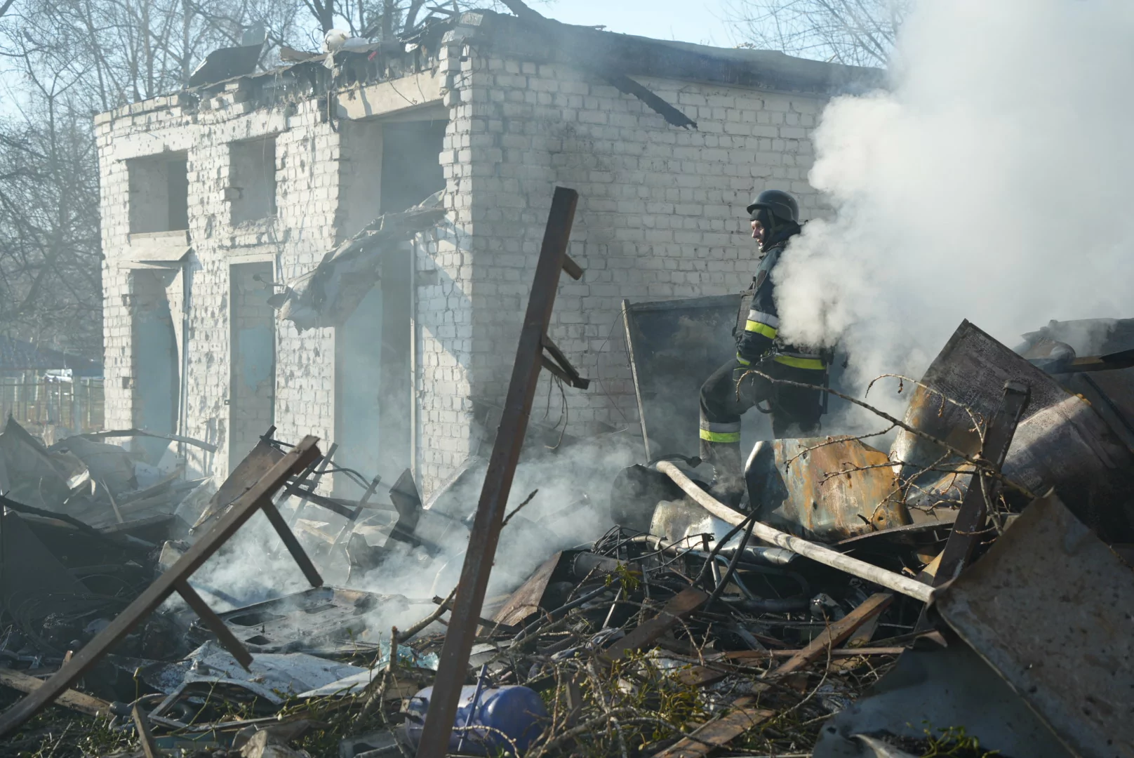 Emergency workers in the aftermath of Russian Iskander strike on Kharkiv on March 7 / Photo: Liubov Yemets, Gwara Media