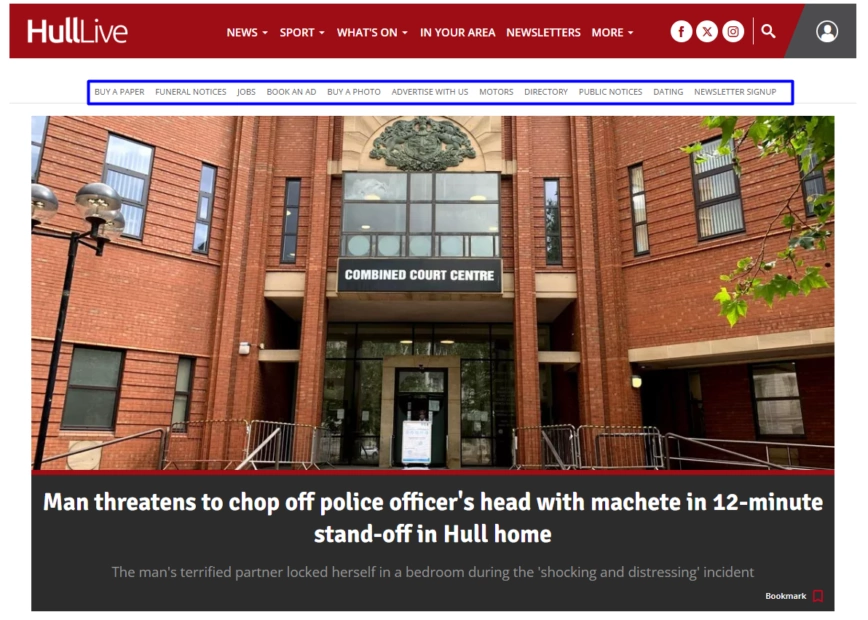 Screenshot from Hull Daily Mail website