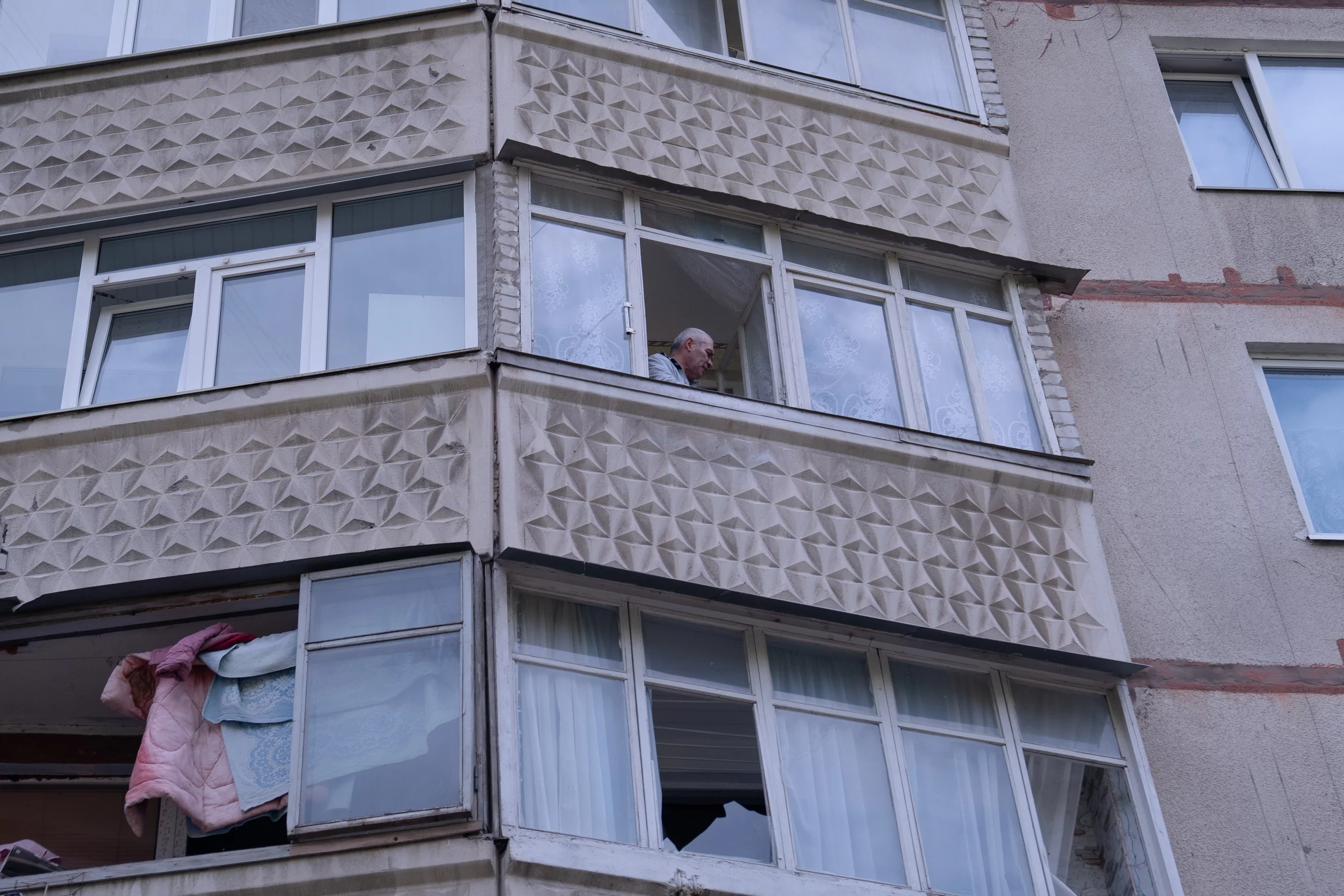 Damaged building after Russian attack in Nemyshlianskyi district