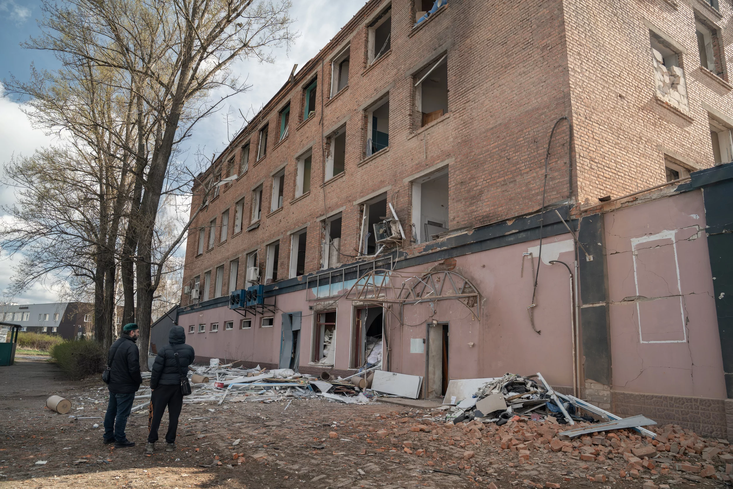 Damaged building in Osnovianskyi district