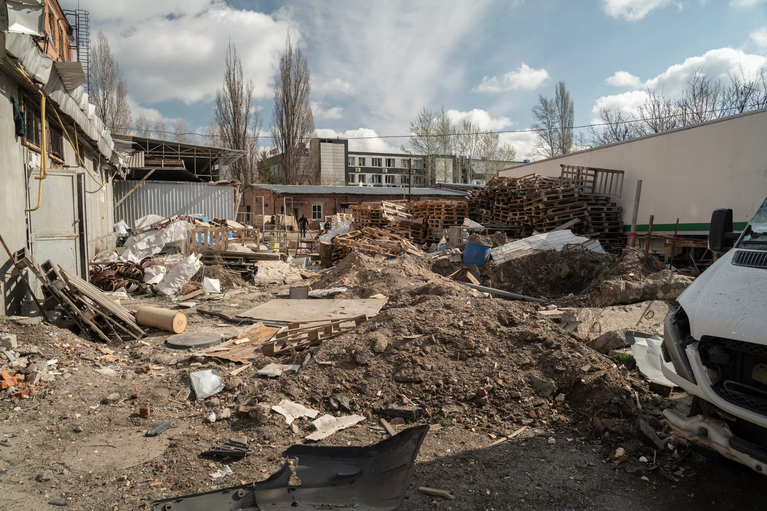 The territory of civilian infrastructure after a Russian drone attack