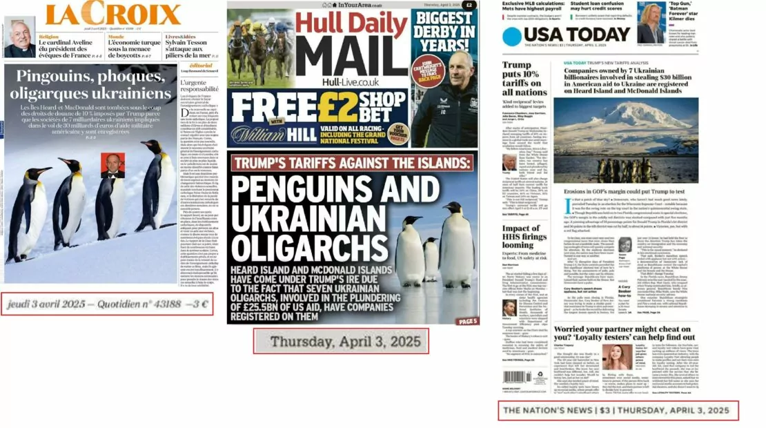 Фейкові титульні сторінки газет La Croix, Hull Daily Mail та USA Today