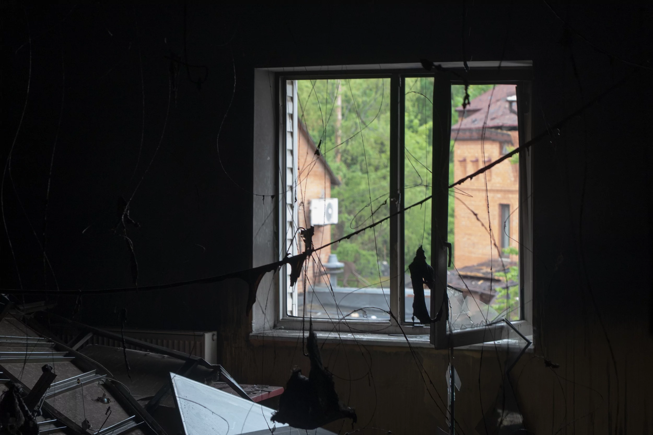 Damaged house in Kholodnohirskyi district after Russian attack on May 6