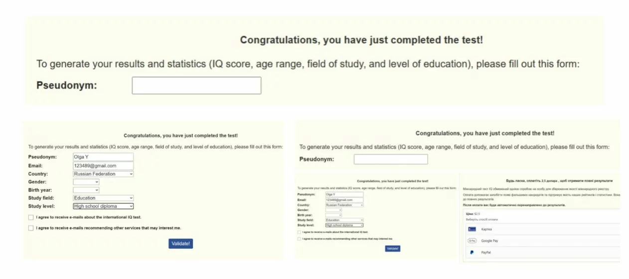 результати проходження International IQ Test