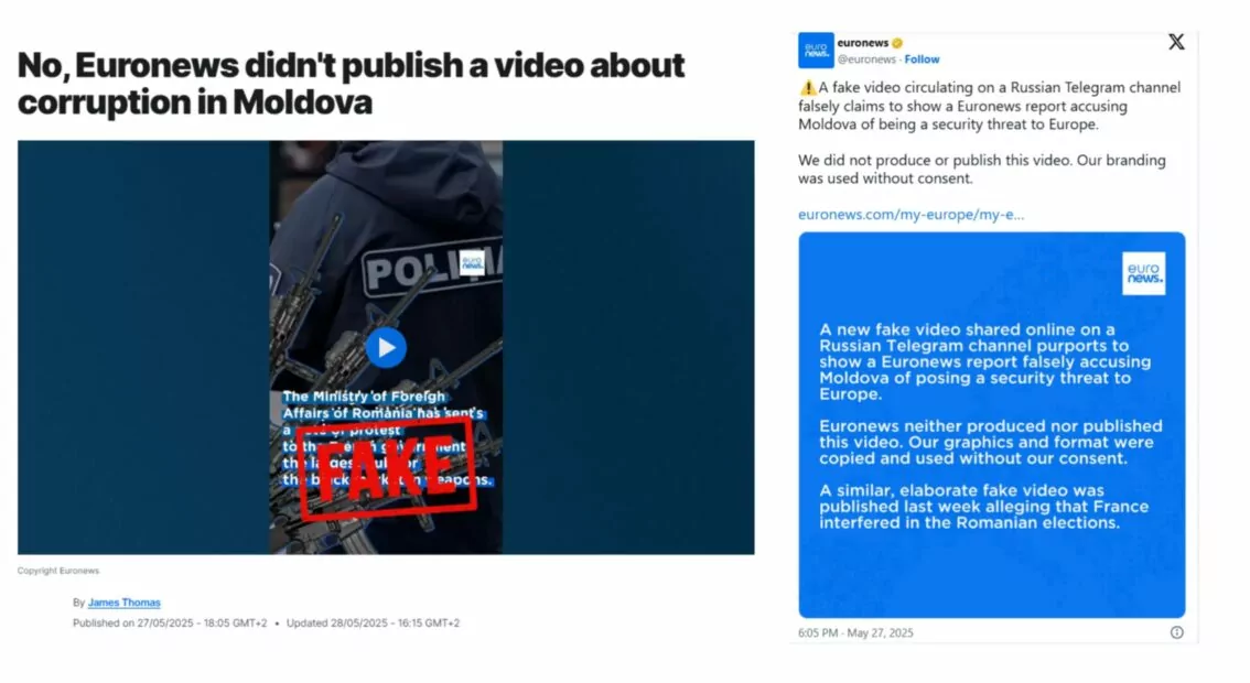 Euronews щодо фейкового відео про Молдову