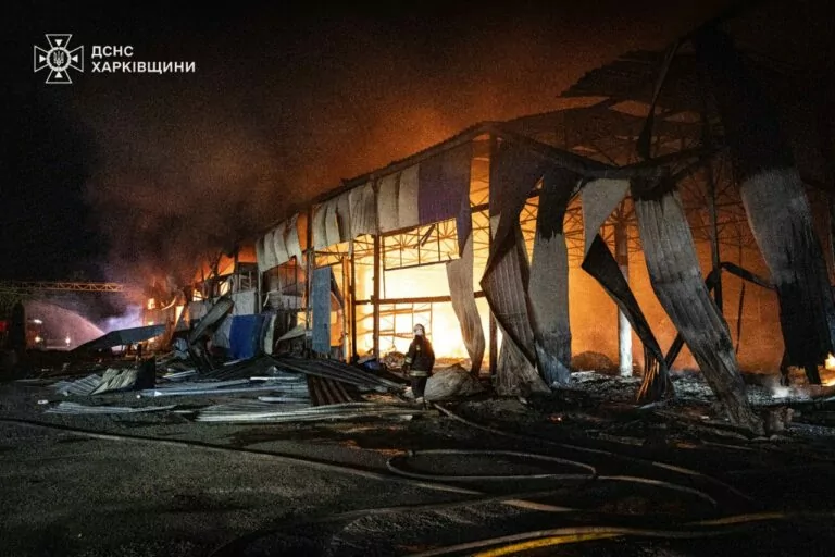 Russian drone attack causes massive fires, killing 1, injuring 7, including child, in Kharkiv Oblast 