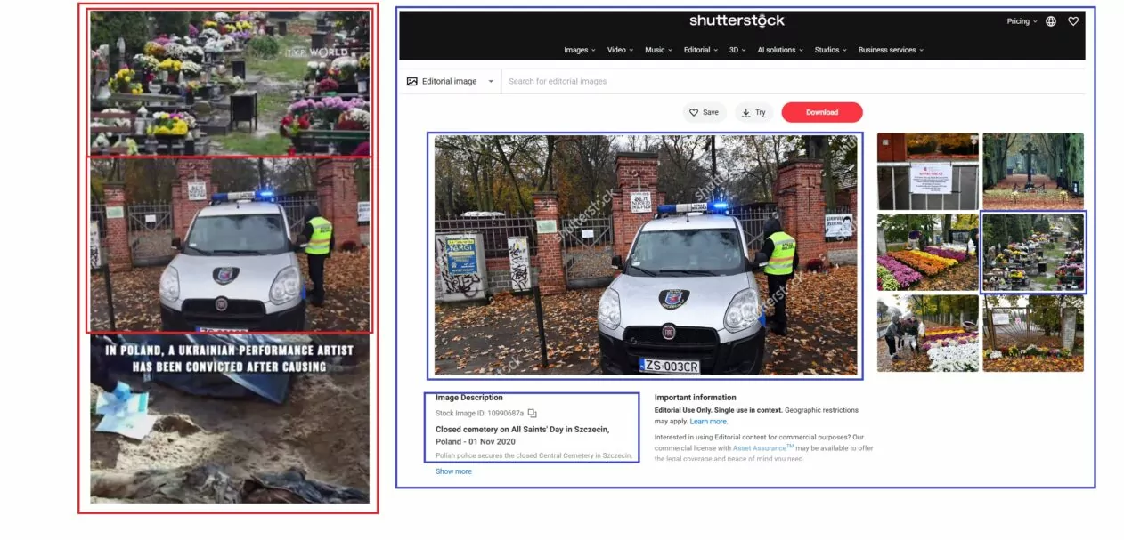 Порівняння кадрів з відео зі стоковими фотографіями