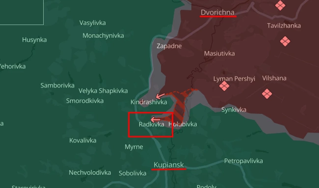 Russian advance near Radkivka on the Kupiansk axis on June 24