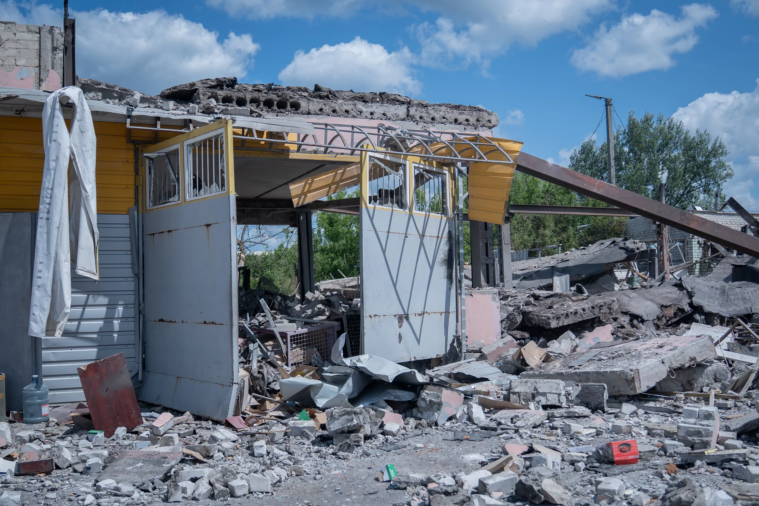 Damaged car service station after Russian drone attack in Pisochyn on June 30