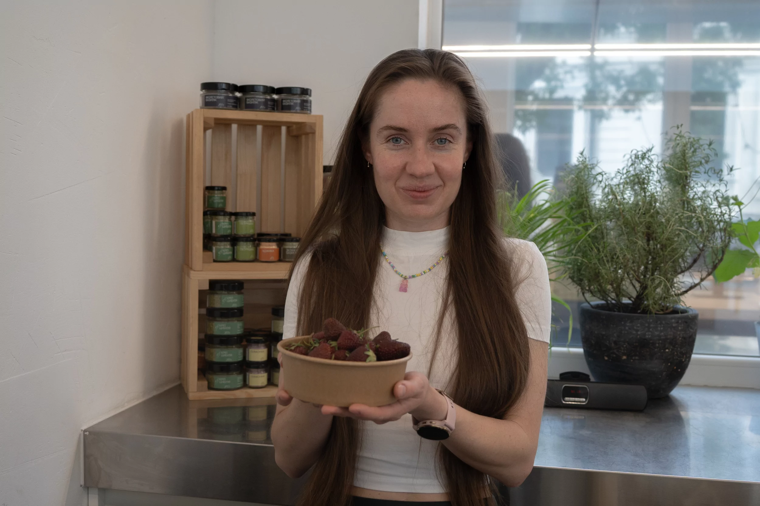 Natali Artiushenko with saved strawberry from Studenok