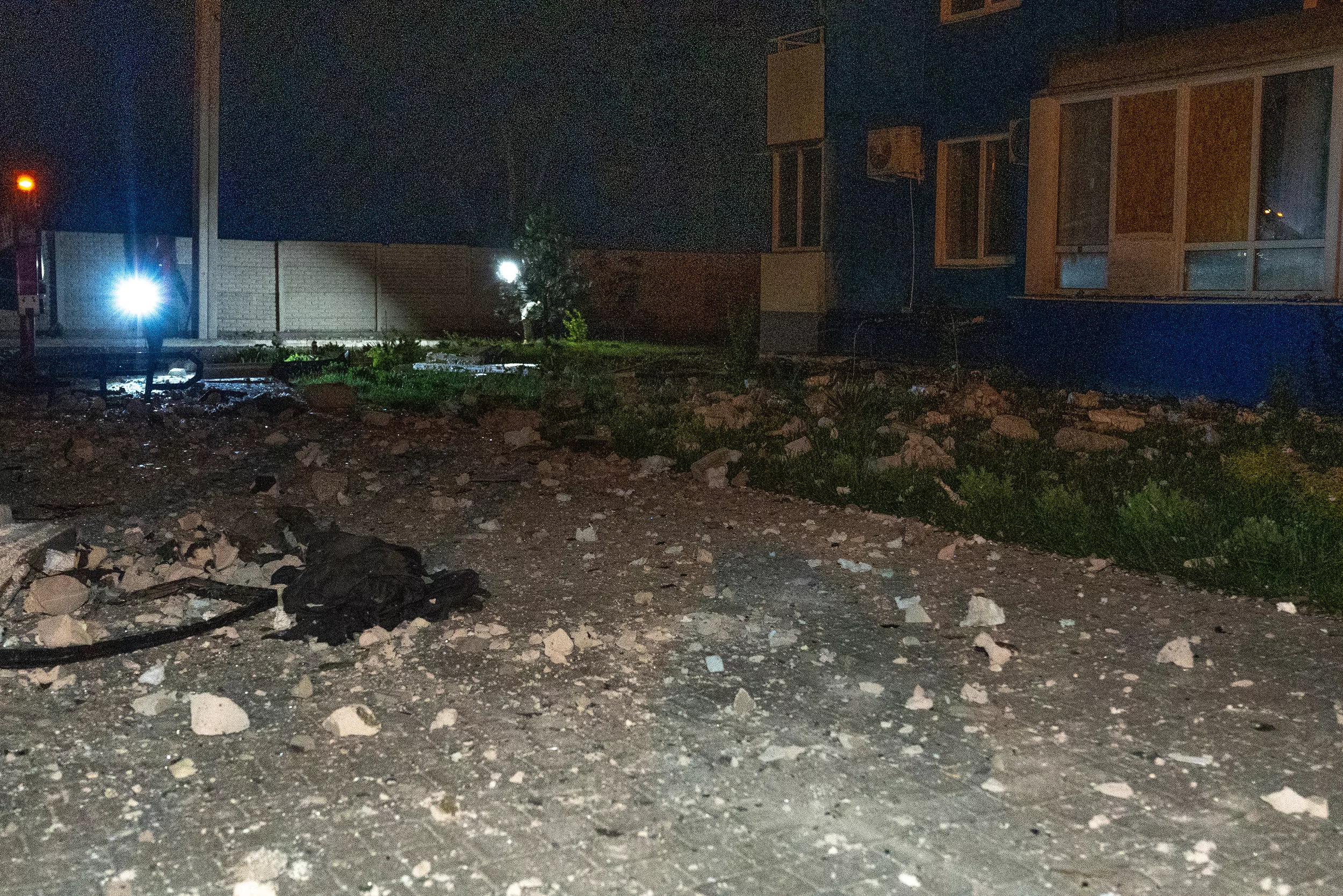 Debris of damaged apartment building after Russian attack in Slobidskyi district on June 5