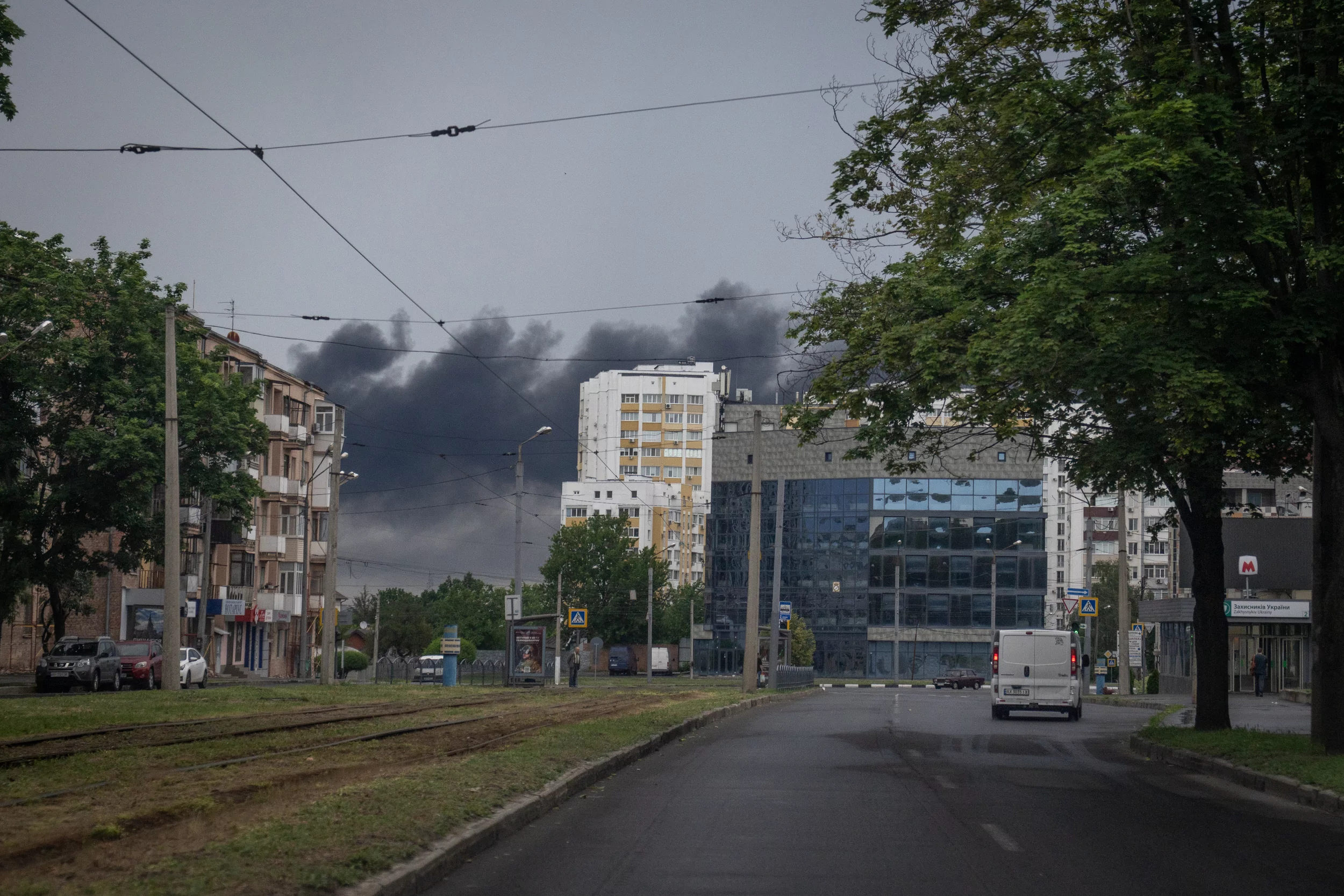 Smoke rising above Kharkiv after Russian large-scale attack on the city on June 7, 2025