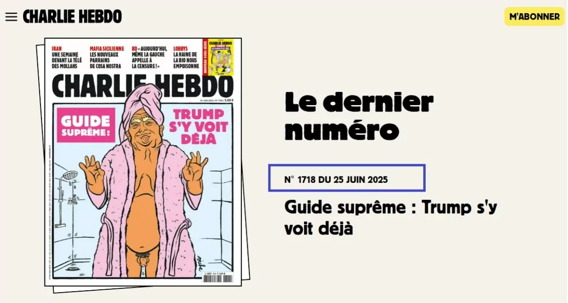 Скриншот з сайту Charlie Hebdo з оригінальним зображенням примірника 1718 за 25 червня