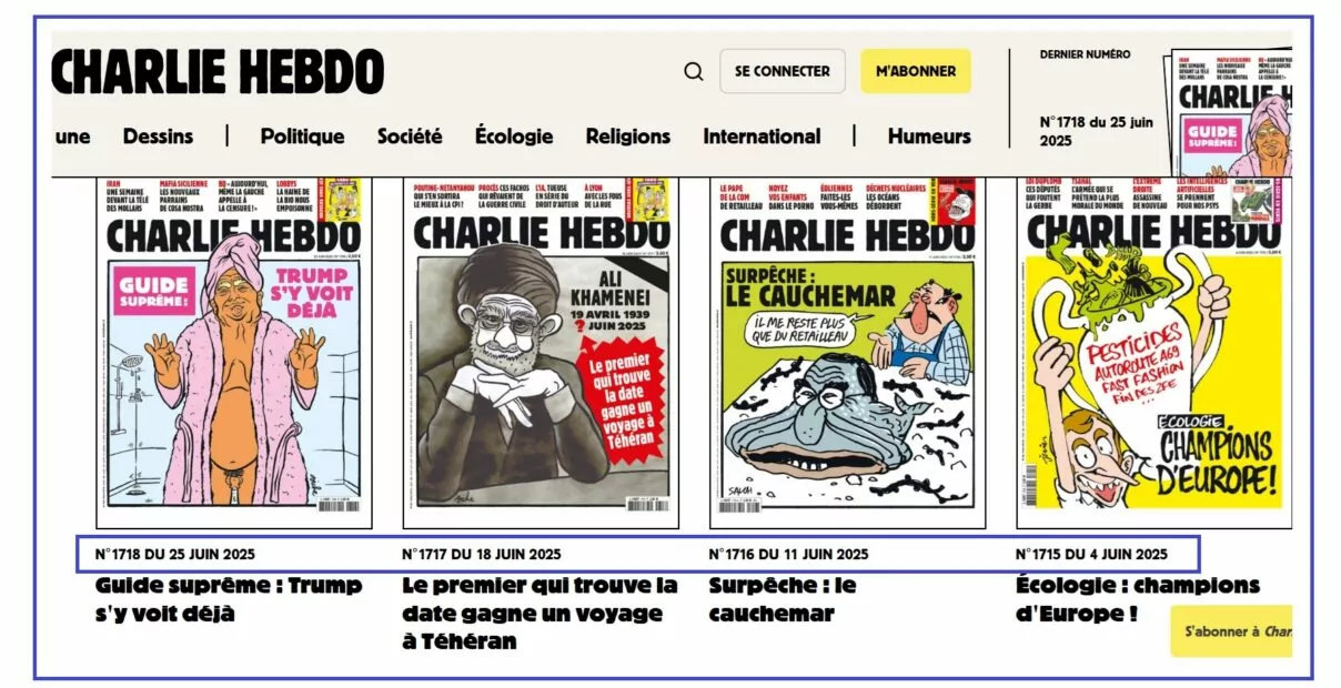 Скриншот з сайту журналу Charlie Hebdo з останніми примірниками