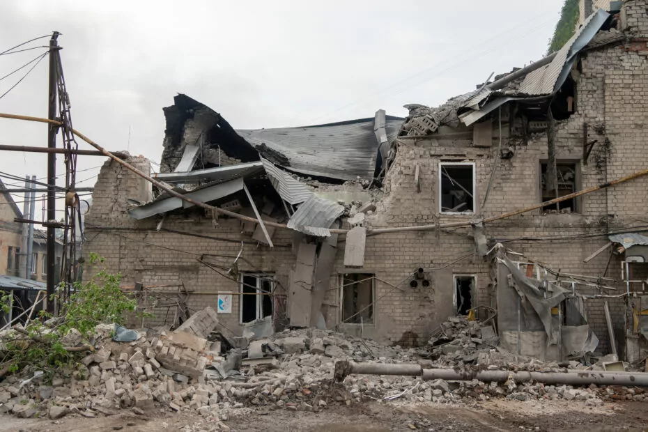 Damaged building after Russian attack on Novobavarskyi district on June 4