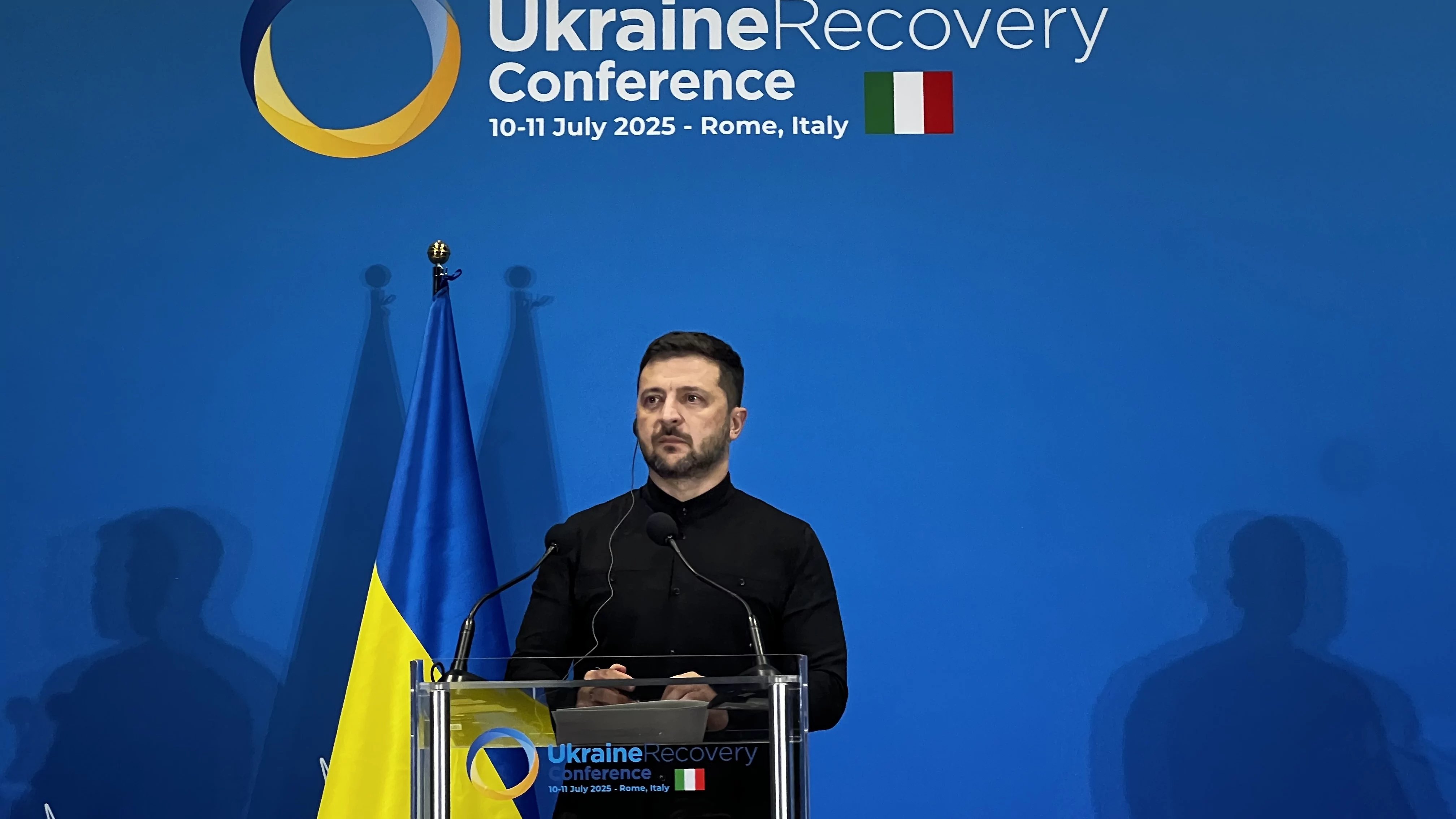 President of Ukraine Volodymyr Zelenskyy at Ukraine Recovery Conference in Rome, 2025