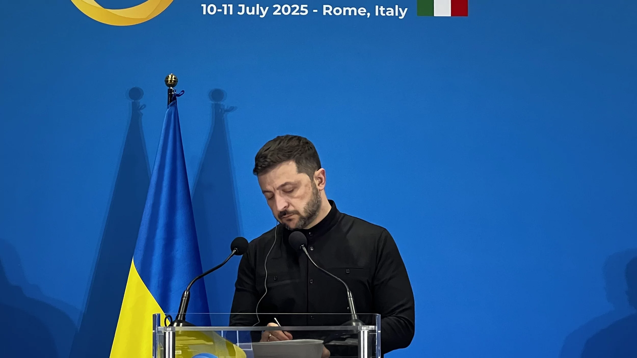 President of Ukraine Volodymyr Zelenskyy at Ukraine Recovery Conference in Rome, 2025