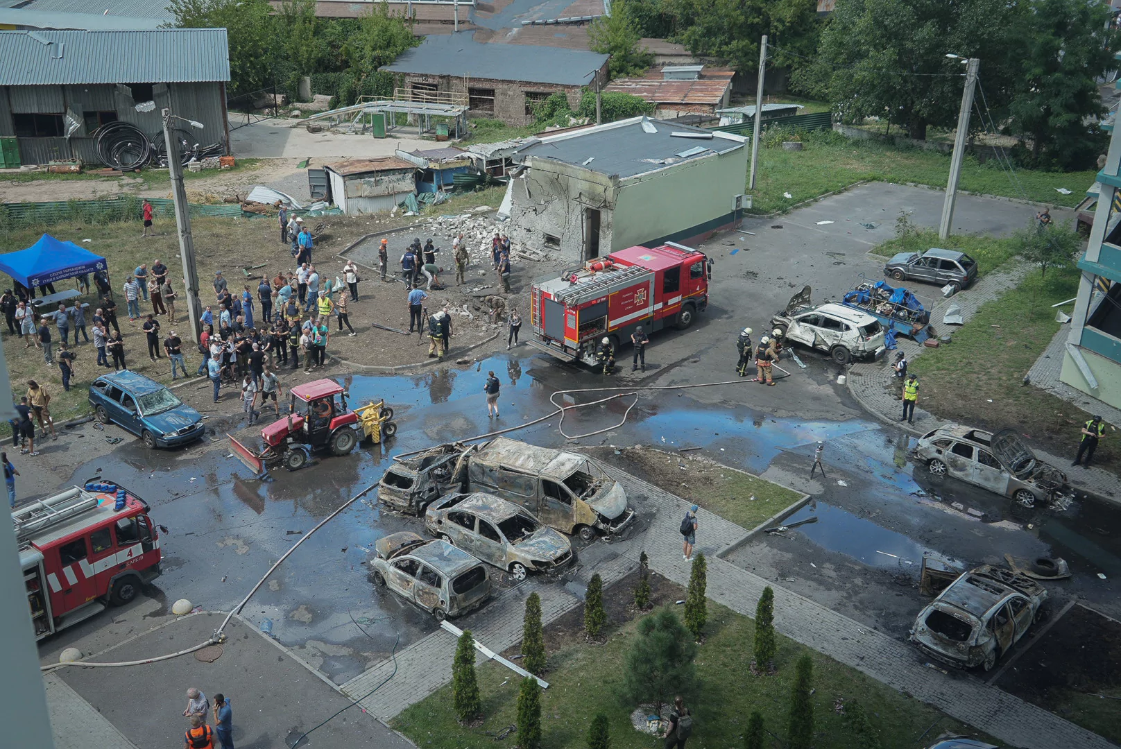 Damaged residential complex in Shevchenkivskyi district of Kharkiv after Russian attack on July 24