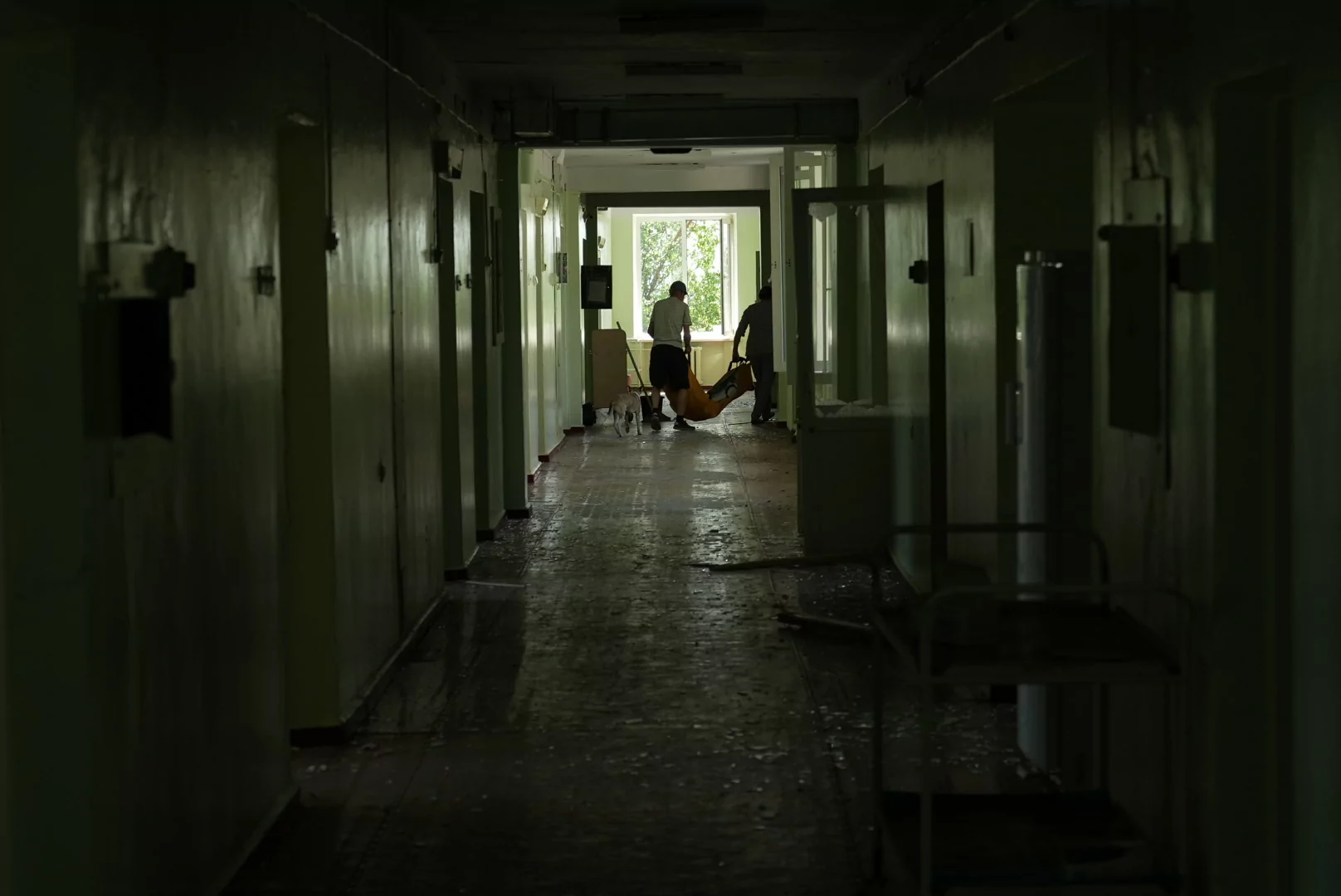 Corridor of damaged tuberculosis hospital in Kharkiv after Russian attack on July 25
