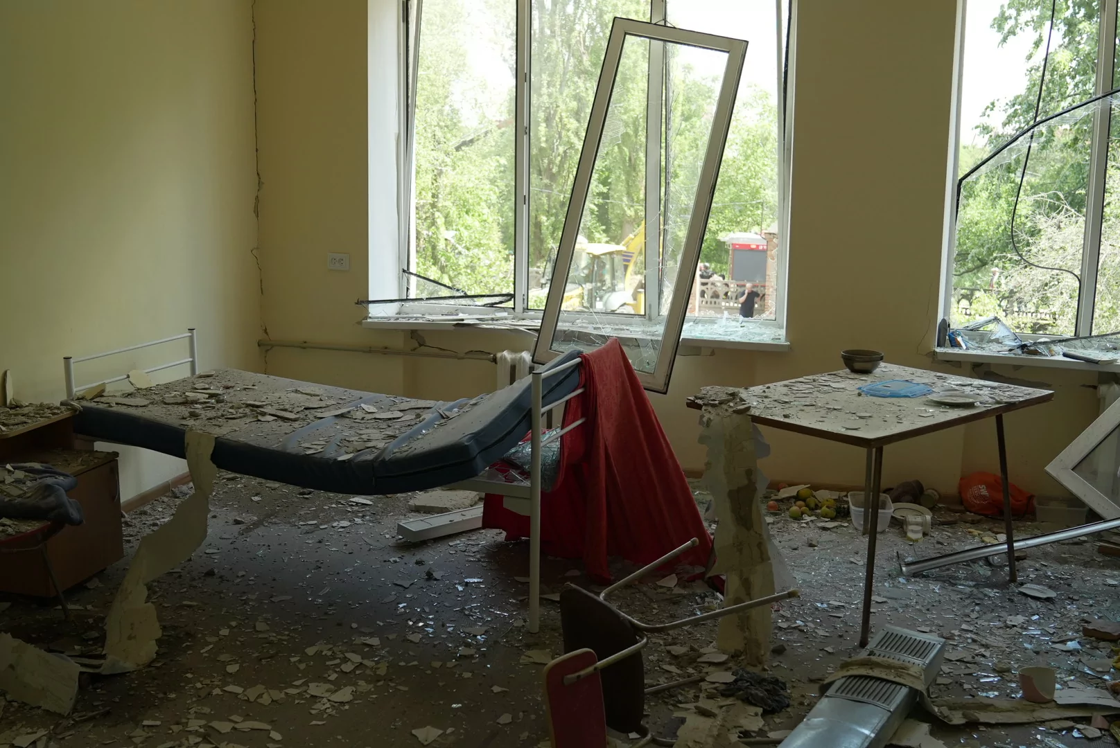 Damaged room in tuberculosis hospital in Kharkiv after Russian attack on July 25