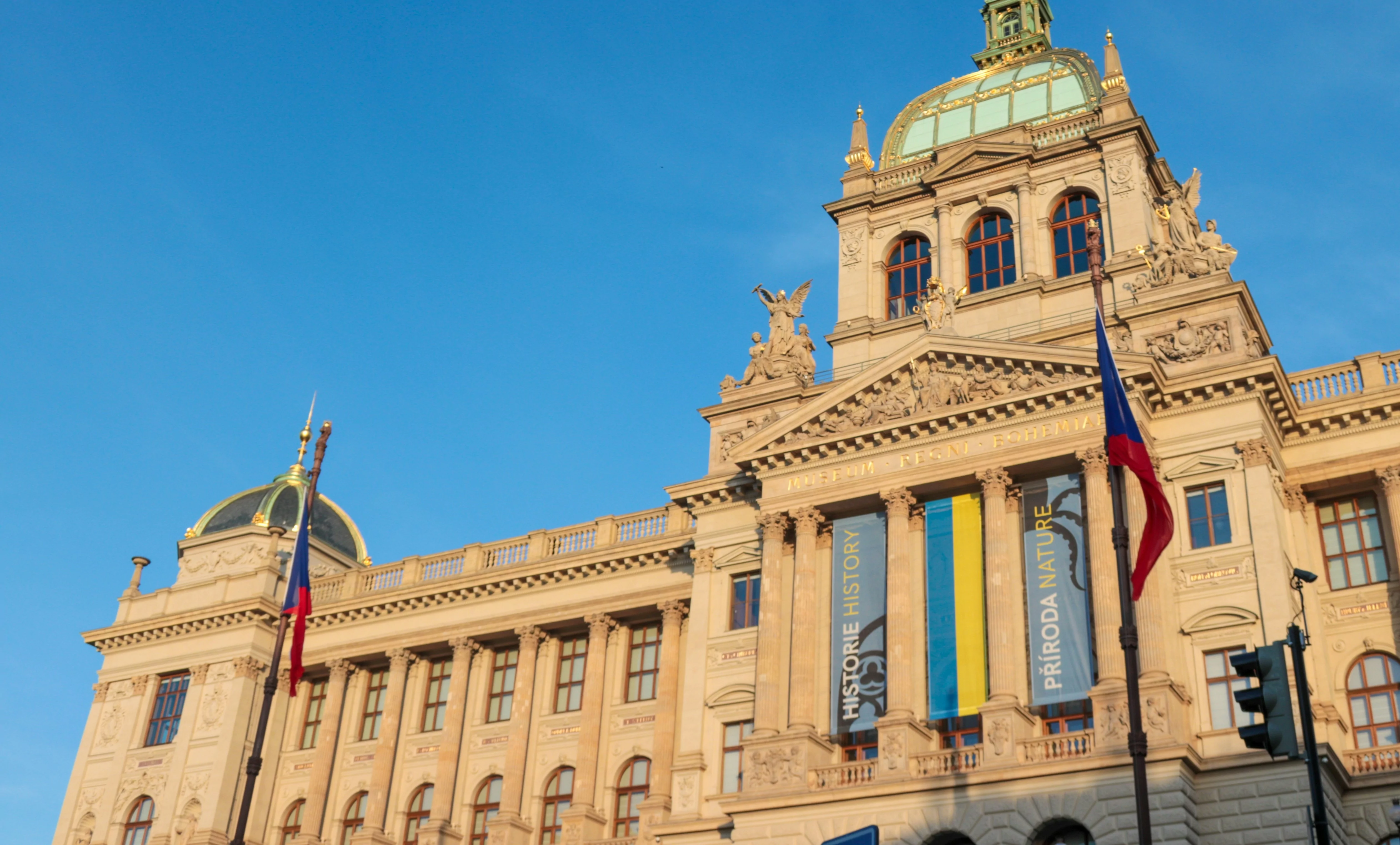 Ukrainian flag at the National Museum of the Czech Republic in Prague