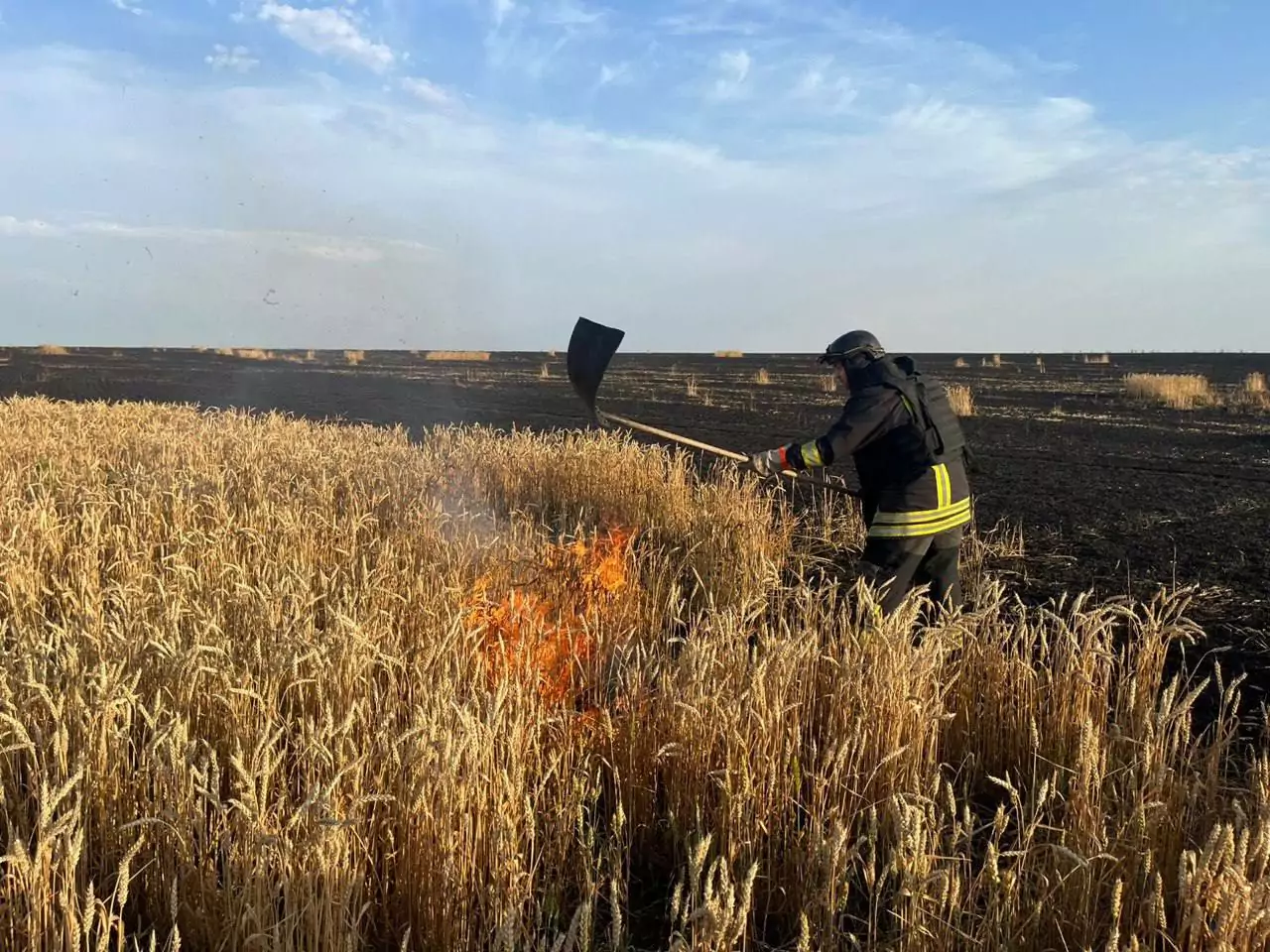 Fire in a wheat field in Shevchenkove village after a Russian attack on June 14