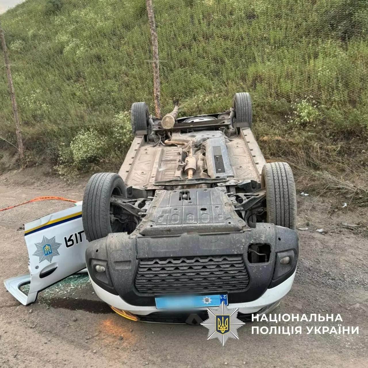 Police car after a Russian FPV drone attack in Kupiansk district on July 14
