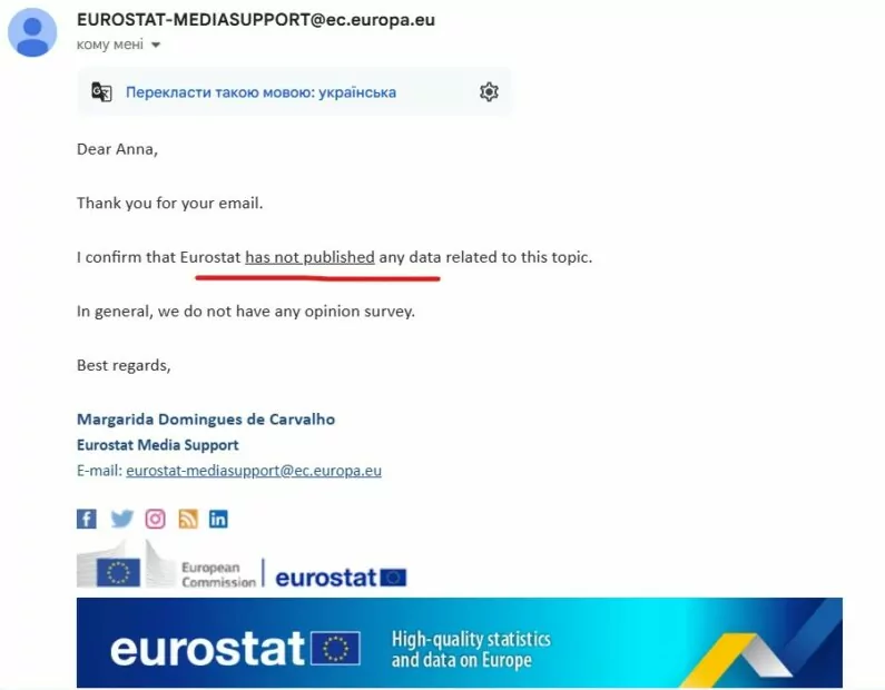 Відповідь пресслужби Eurostat