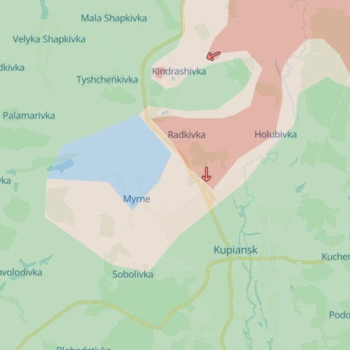 Section of the map near Myrne. Blue is liberated by the Ukrainian army. Aug 29, 2025 