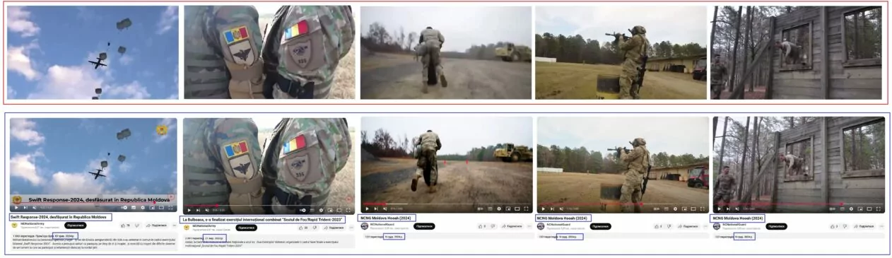 Кадри з поширеного відео в порівнянні з кадрами з оригінальних відео різних міжнародних навчань