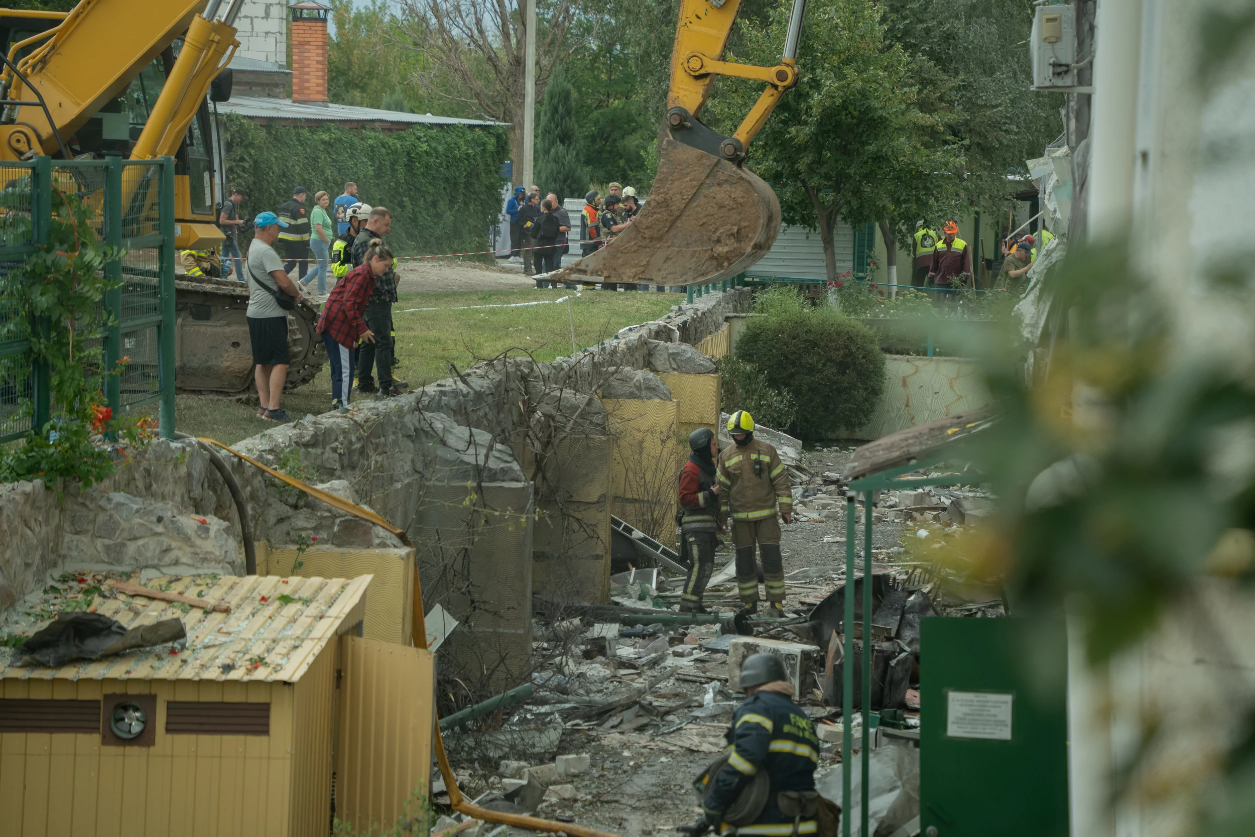Rescue operation in an apartment building damaged by the Russian air attack on Kharkiv on Aug. 18, 2025