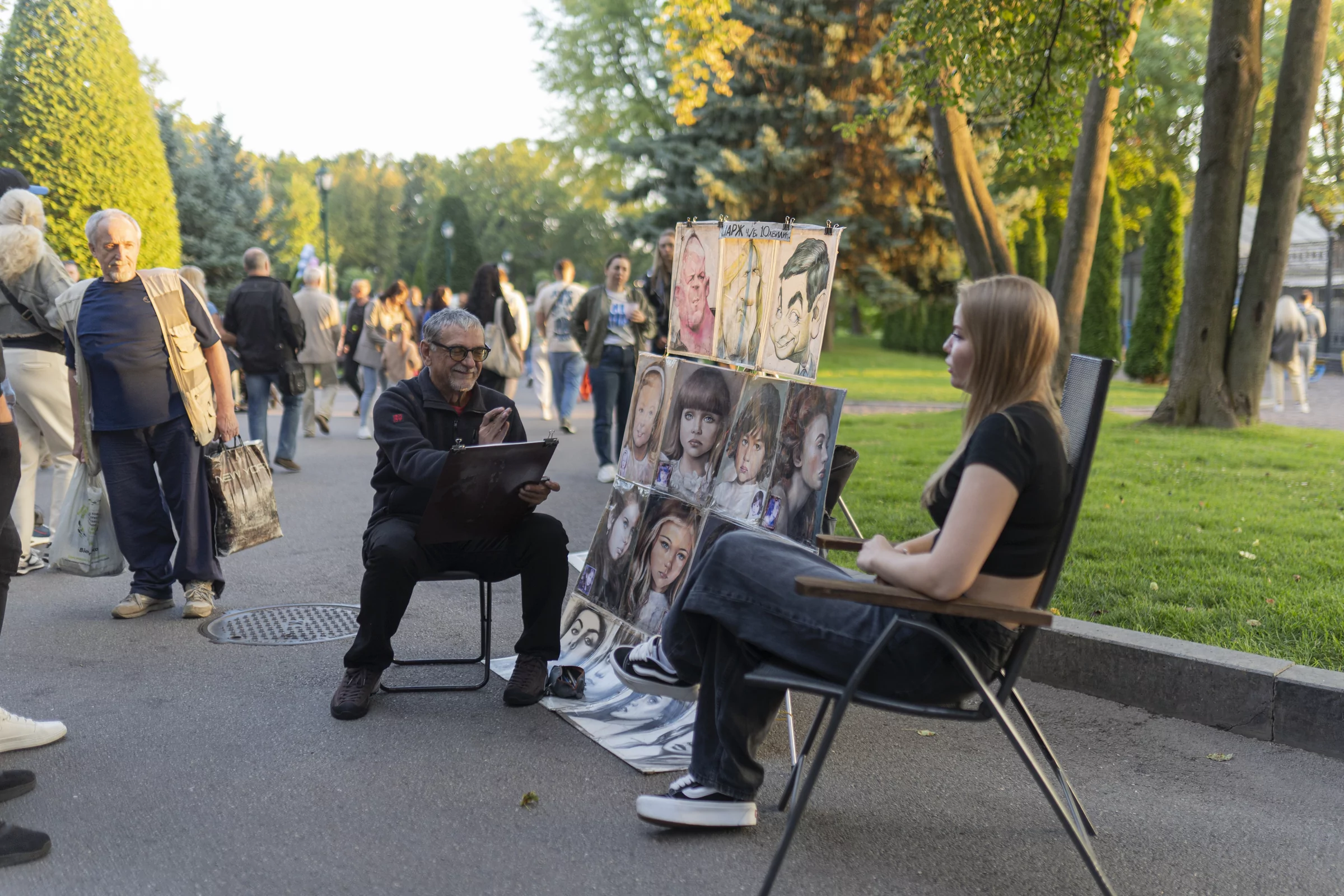 Artists painting portraits on the Independence Day in Kharkiv