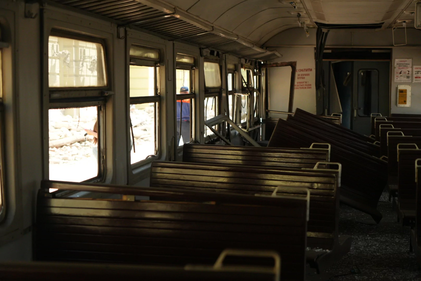 Damaged train car after the Russian attack on Lozova on August 5