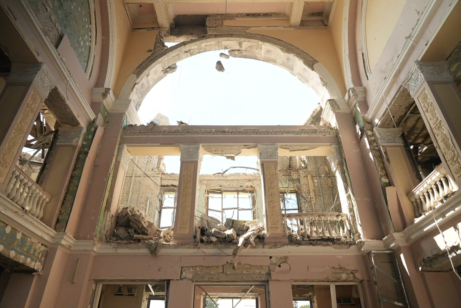 Damage inside the railway station in Lozova after the Russian attack on August 5