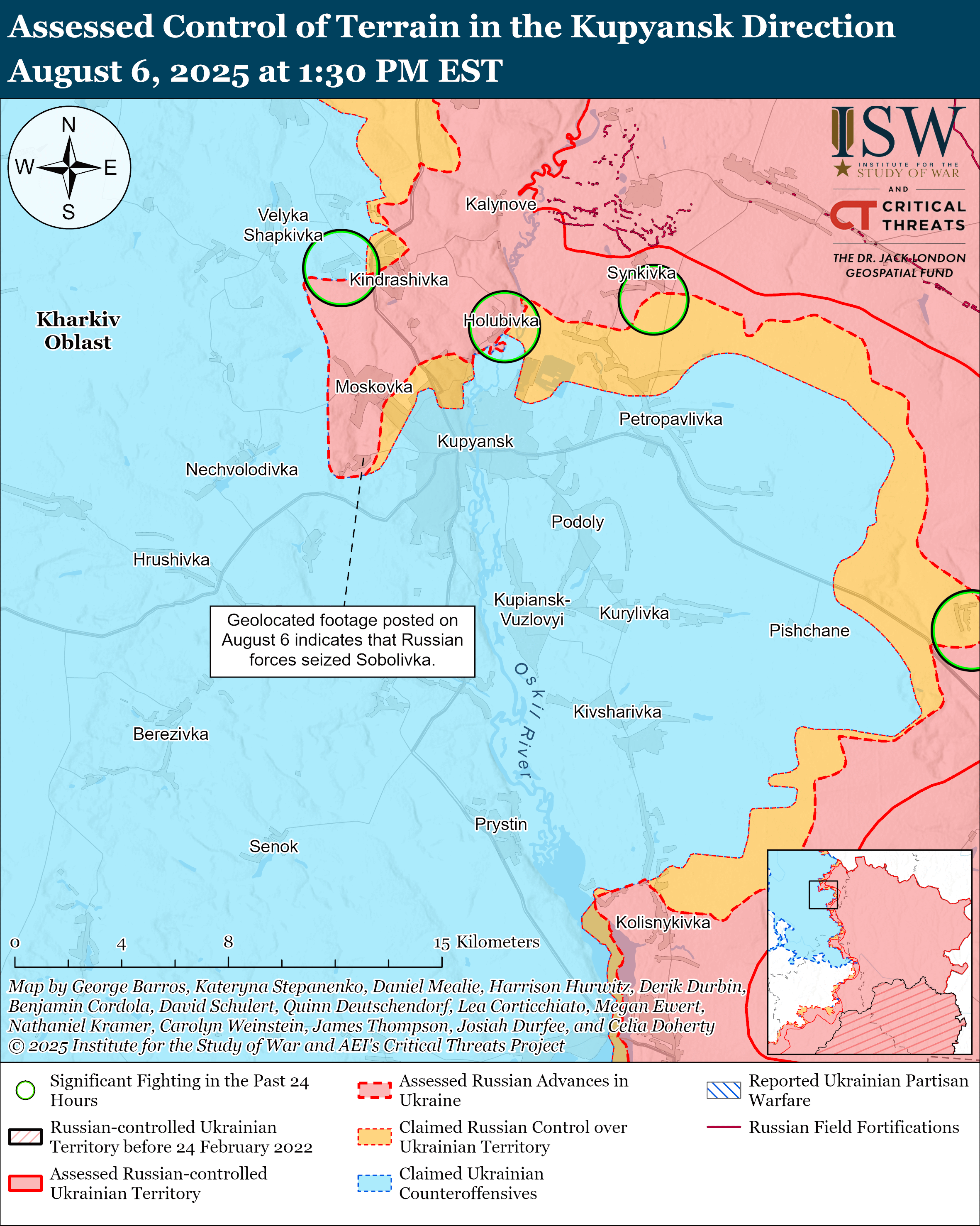 Assessed control of terrain in the Kupiansk sirection on August 6