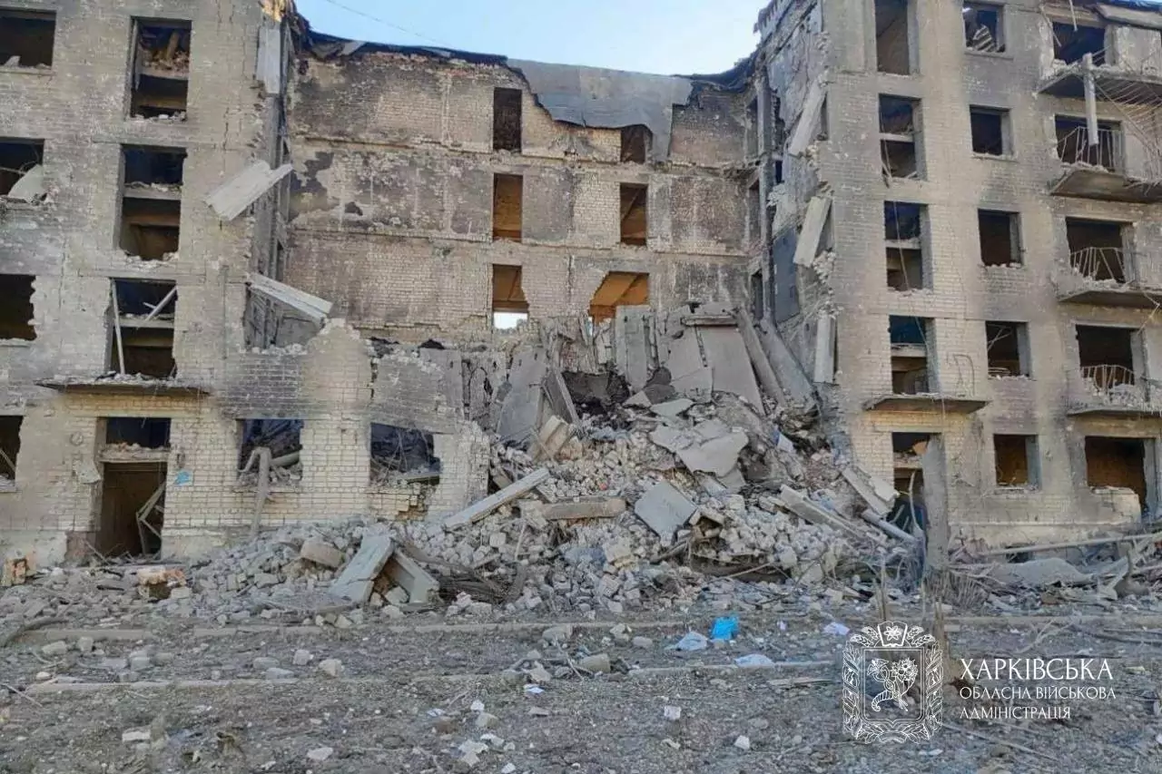 Damaged residental building in Kupiansk after Russian attack on August 5