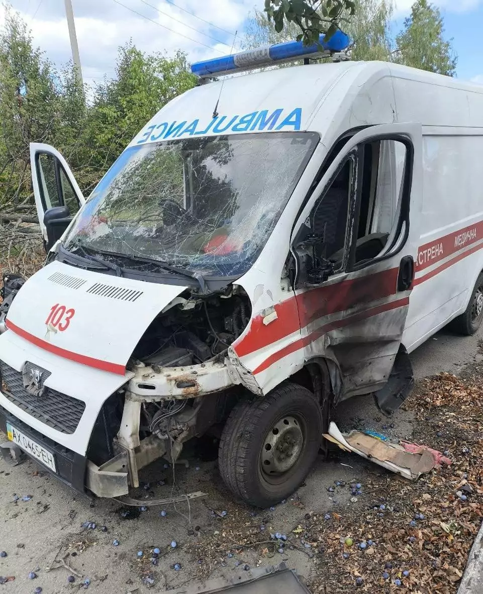 Damaged ambulance in Kupiansk