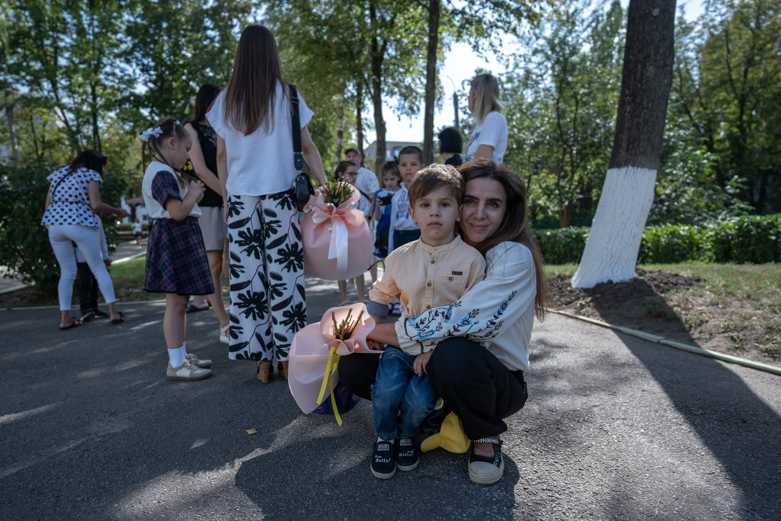 Mother and the first grader in new underground school opened in Saltivskyi district of Kharkiv on Sep 1