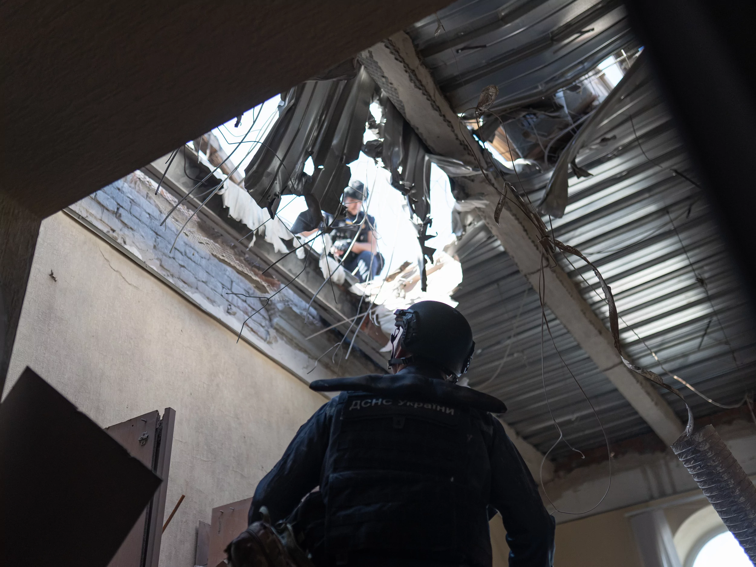 Hole in the ceiling after being hit by a Russian drone on Sep. 16