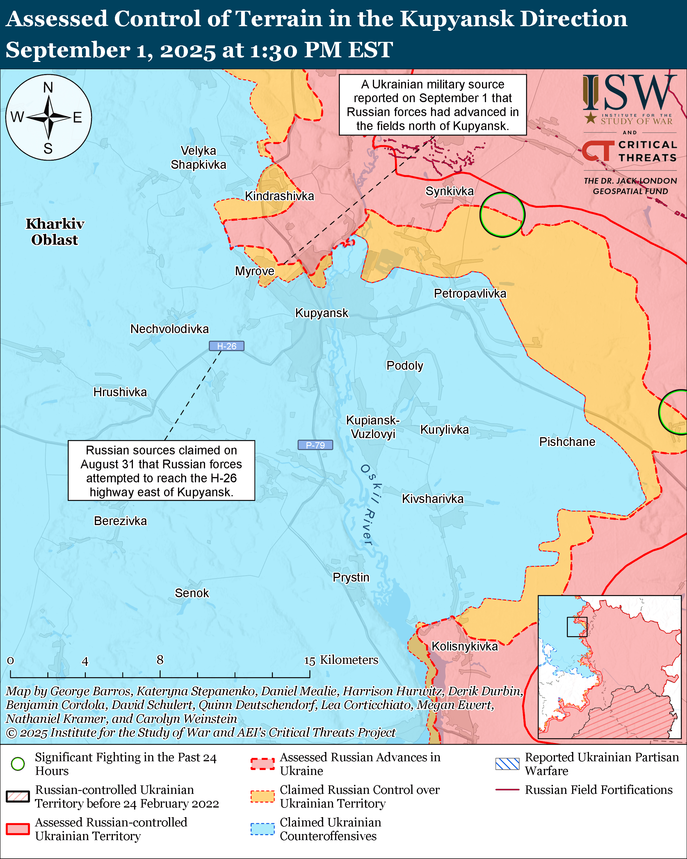Assessed control of terrain in the Kupiansk direction