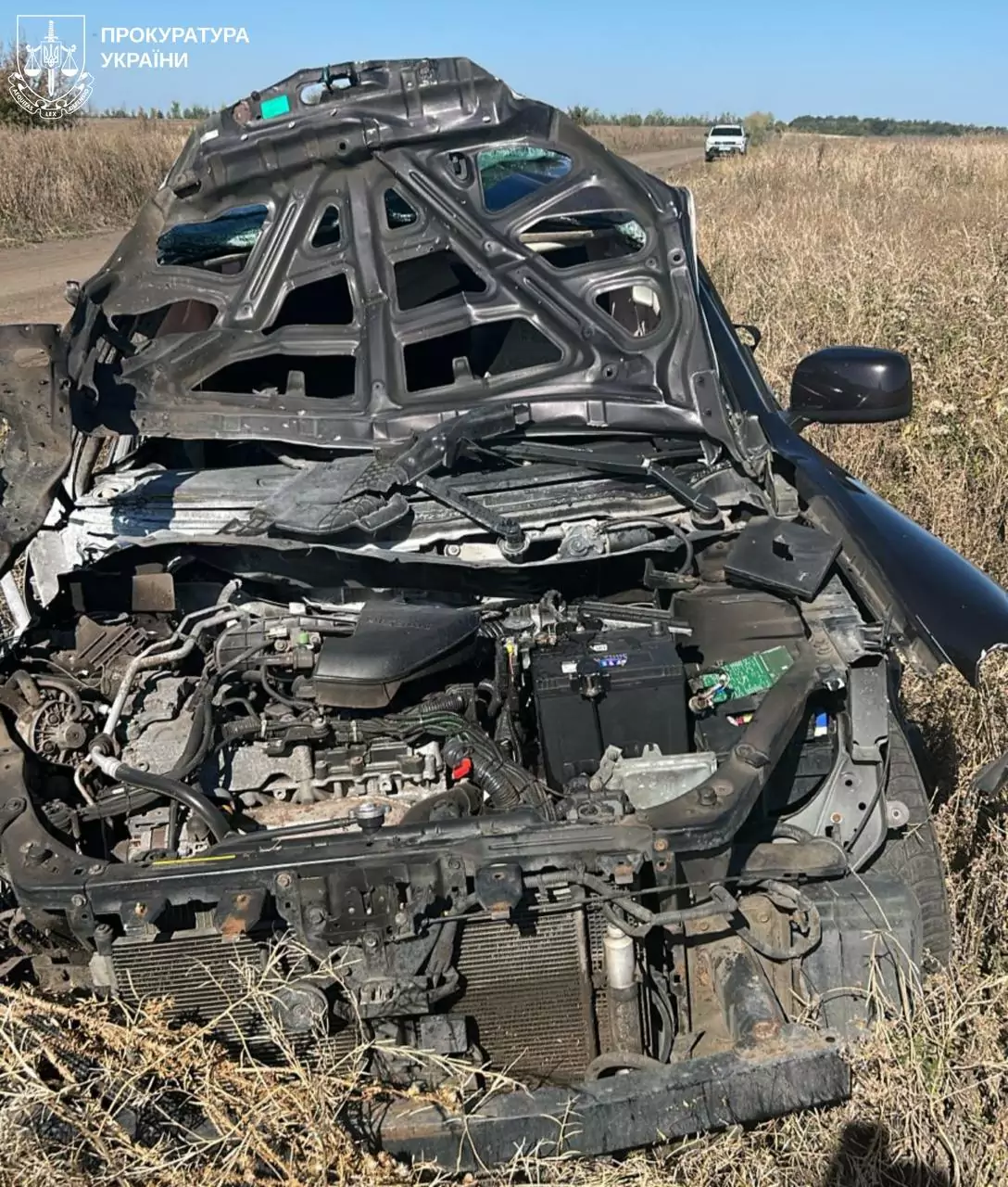 Damaged civilian car in Kupiansk district on Sep. 12