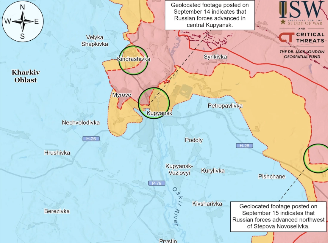 Assessed control of terrain in the Kupiansk direction on Sep. 15