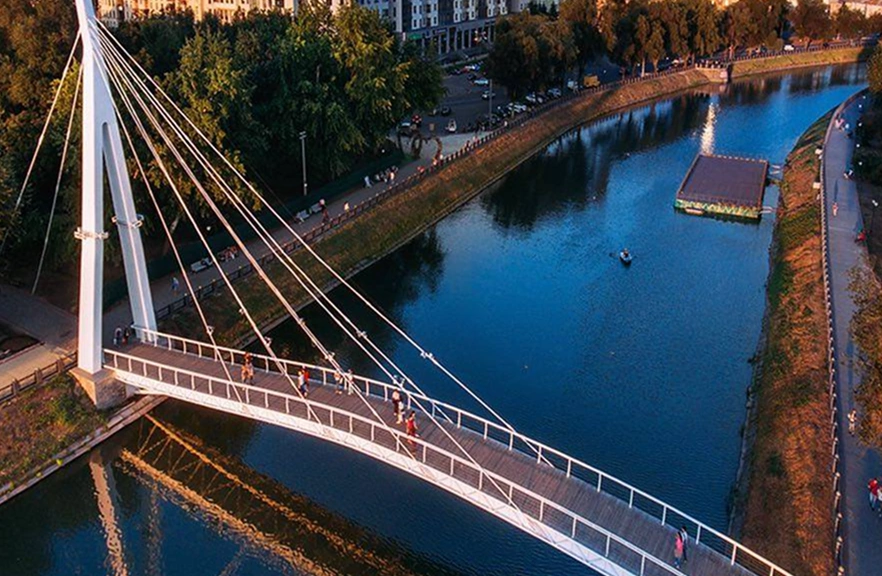 Strilka park and embankment, view from above 